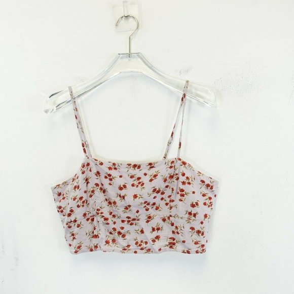 AMERICAN EAGLE Women's Mauve Purple Red Crop Top Blouse MEDIUM Floral Strappy - Picture 1 of 8